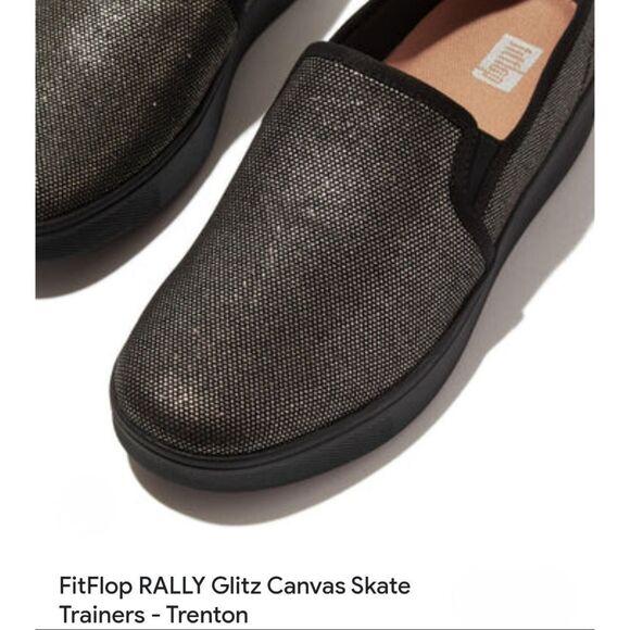 NEW FitFlop RALLY Glitz Canvas Skate Trainers Silver Black SIZE 10 - Picture 1 of 10